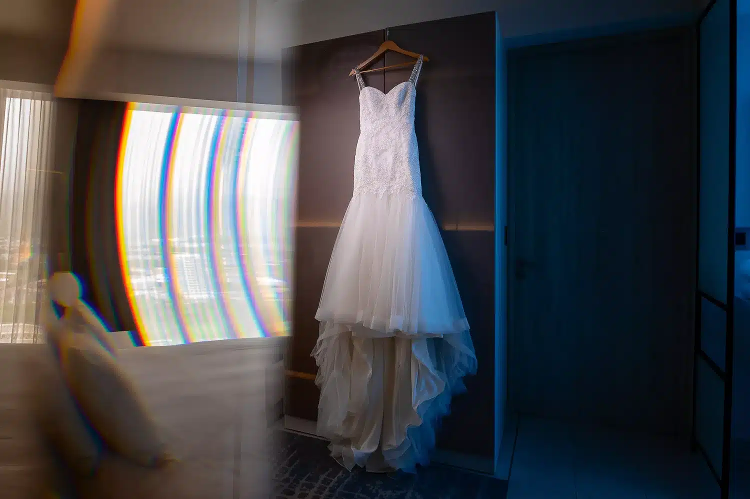 Bride's Wedding Dress detail image at Hilton San José La Sabana wedding suite | Costa Rica Wedding Photographer
